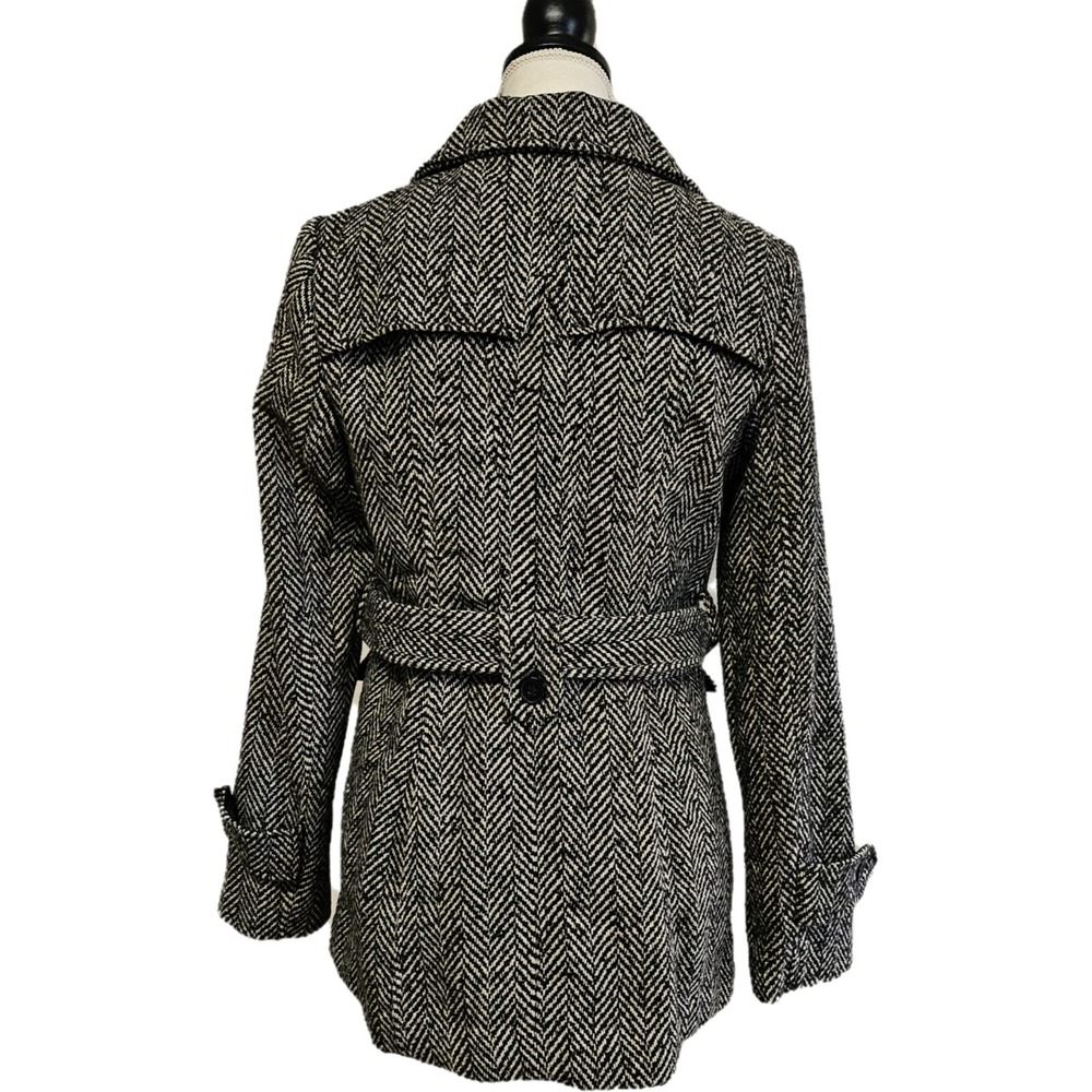 Nicole Miller Black‎ And White Herringbone Belted Single Breasted Coat Size S - Picture 3 of 5